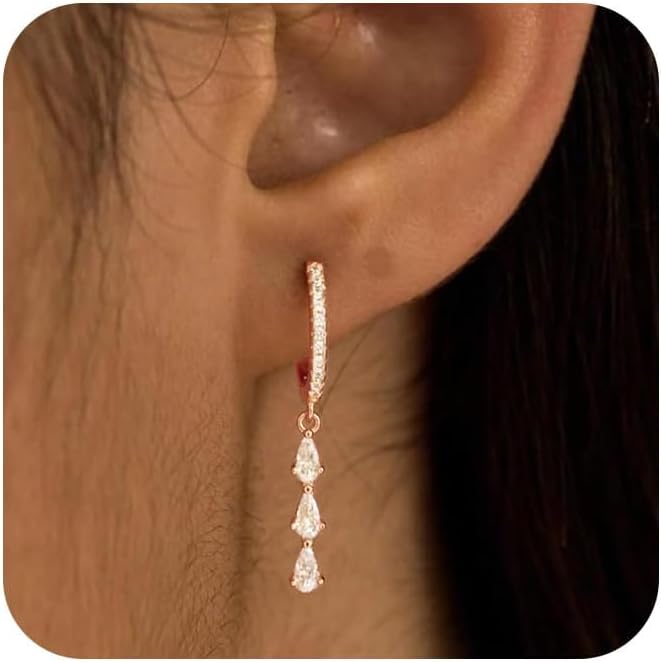 SELFROSE Store Gold Dangle Earrings for Women,Prom Jewelry Dainty Earring 14K Gold Plated Drop Earrings for Women Trendy Hypoallergenic CZ Dangling Earring - Image 1